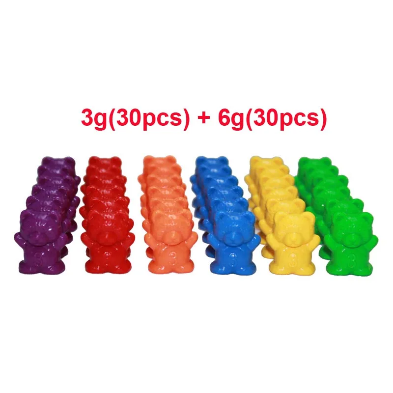 60pcs/set colorful Counting Bears Montessori Matching Game playing and Learning Cards Educational Color Sorting Toys For Baby - Цвет: 3g and 6g mix