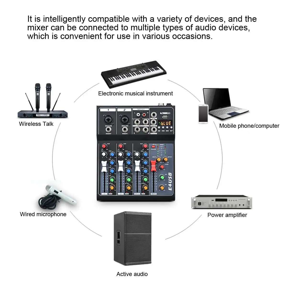 4 Channels Professional Studio Audio Mixer bluetooth USB DJ Sound Mixing Console 48V Phantom Powers Monitor Amplifier | Электроника
