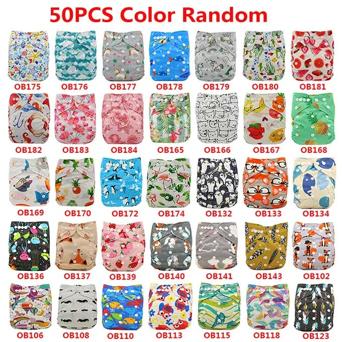50pcs Color Random Детские полотняные подгузники для пеленок, водонепроницаемые детские штаны с принтом персонажа, регулируемые детские подарки для душа, карманные подгузники - Цвет: 50pcs Color Random