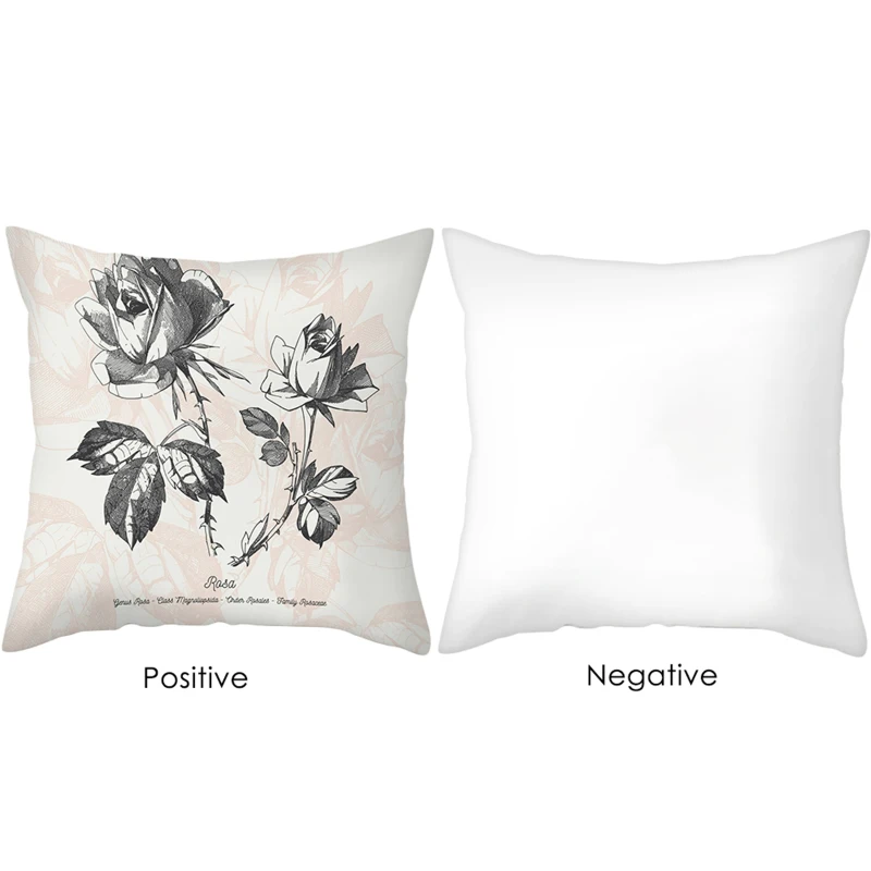 

White Decorative Pillows Black Lines Plant Flower Square Decorative Pillow Cases for Bed Sofa Chair Car Seat Cushion Cover 45x45
