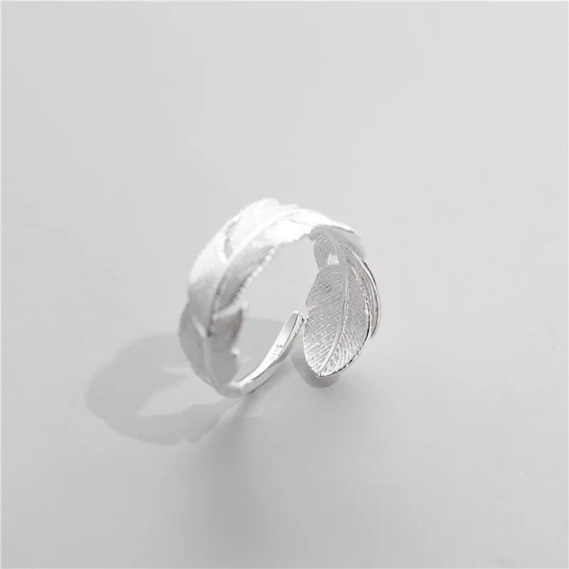 

S925 Sterling Silver Ring Female Sweet Cute Feather Design Ring Finger Ring Opening Adjustable Ring for Couple Women Men Gifts