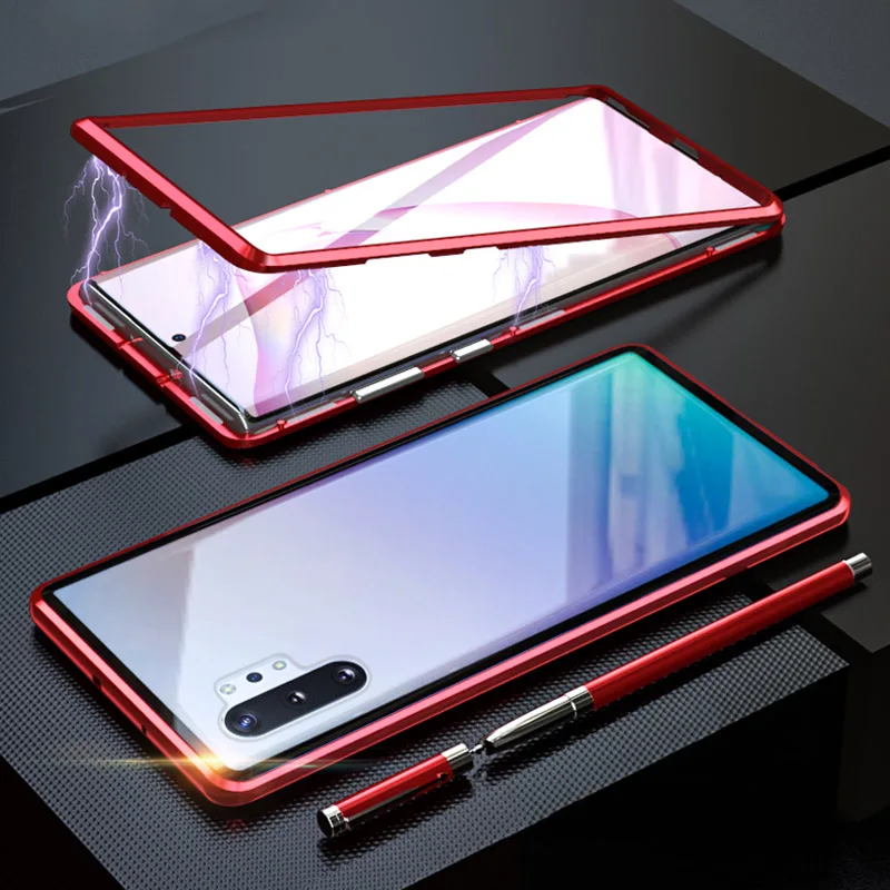 Red Полный корпус защитный чехол для телефона для samsung Galaxy Note 10 Plus Магнитный чехол для samsung S10 Note10 Plus металлический чехол Bumber - Цвет: Red