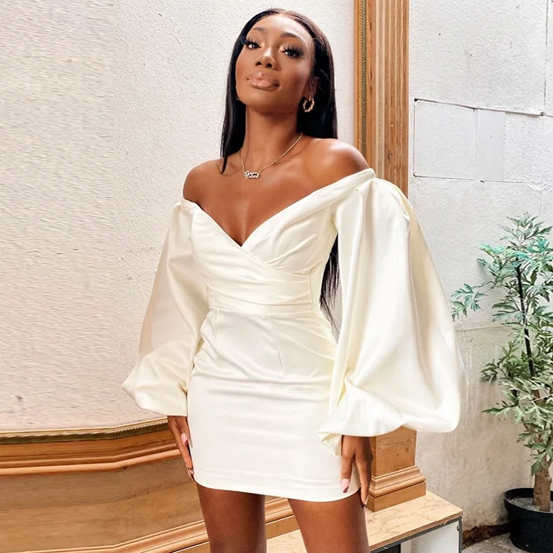 Модное зимнее белое платье Ohvera 2020 женские сексуальные платья с открытыми плечами
