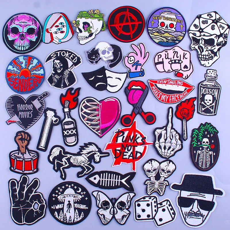 

Punk Rock Embroiderd Patches On Clothes Hippie Skull Patch Applique Clothing Thermoadhesive Patches For Clothing Stickers Badges