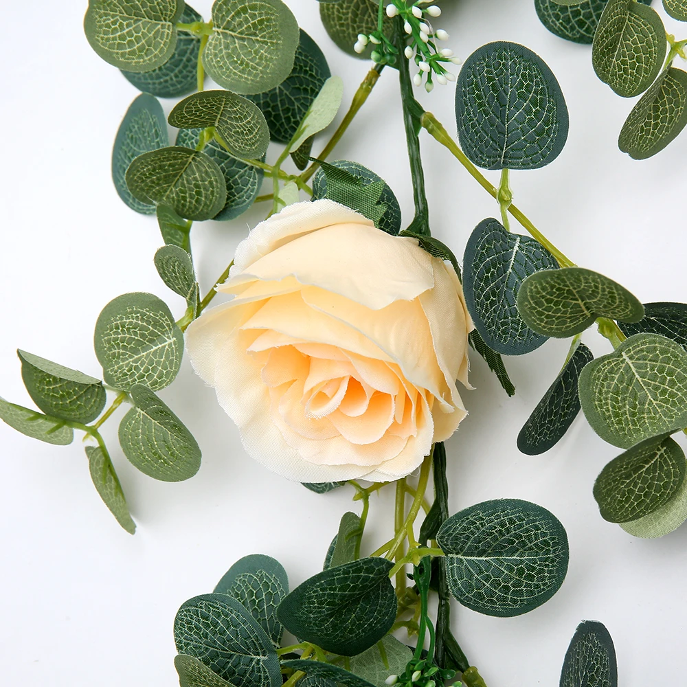 

1.8M Artificial Eucalyptus with Rose Garland Hanging Rattan Vertical Garden Home Table Party Wedding Backdrop Wall Decor Vine