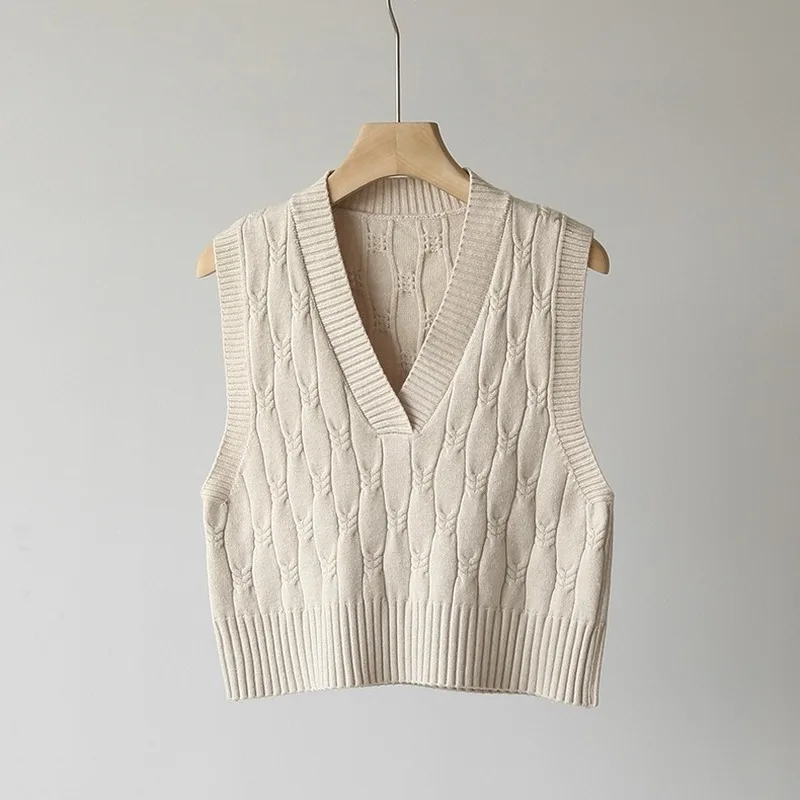 

Синий Хлопковый вязаный свитер, жилет, новинка 2021, модный Свободный Повседневный свитер с V-образным вырезом, жилет, винтажная уличная одежд...