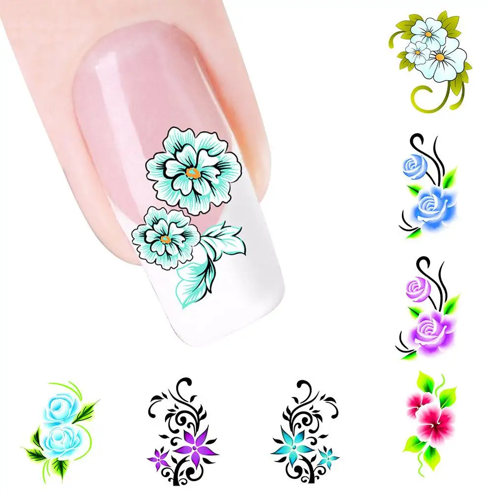 Маникюрные наклейки с цветочным узором для дизайна ногтей украшения своими