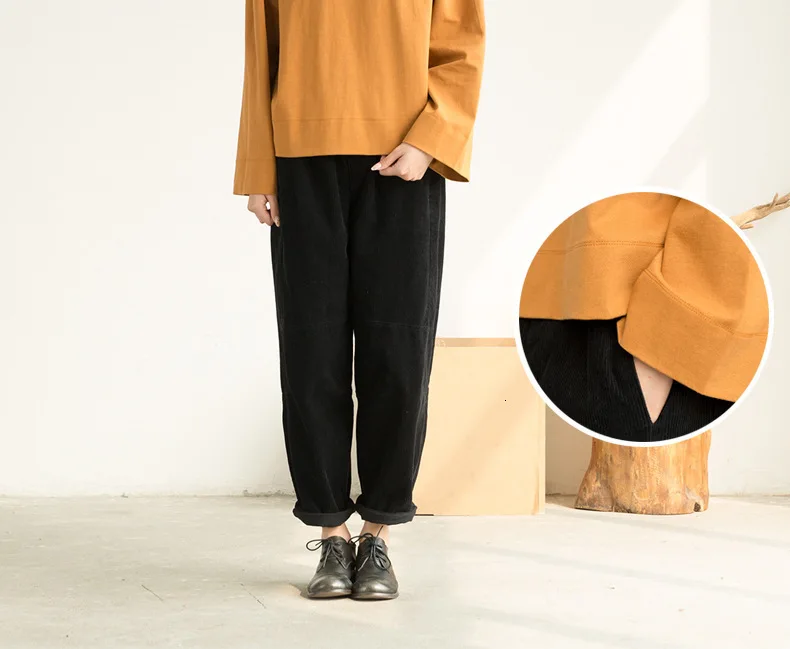 NINI WONDERLAND Corduroy Harem Pants Woman Autumn Low Crotch Ankle Length Pants Elastic Waist Female Loose Trousers Casual