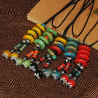 retro ethnic style handmade ceramic bead sweater chain pendant necklace n262