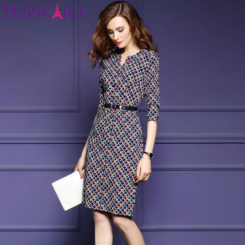 Женское осеннее элегантное офисное платье TESSCARA женские модные клетчатые платья