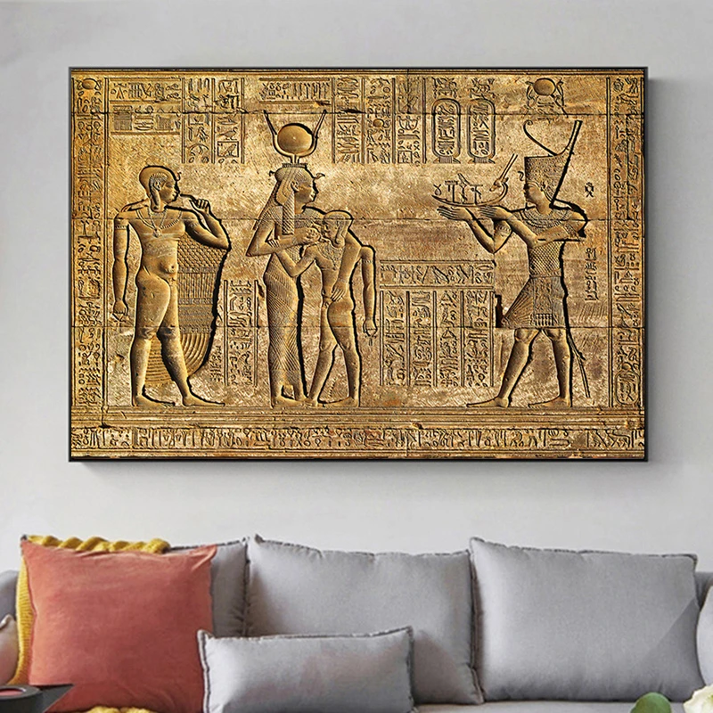 Египетские хироглифы Фреска холст живопись храм резьба по камню Фараон Постер и