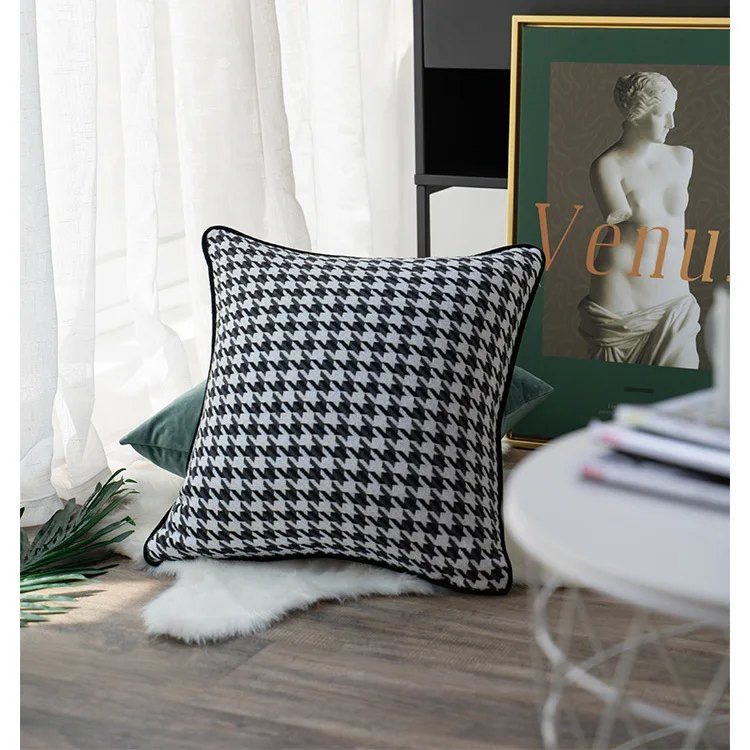 modern black white houndstooth woven jacquard home throw cushion cover decorative square pillow case 45 x 45 cm sell by pieces free global shipping