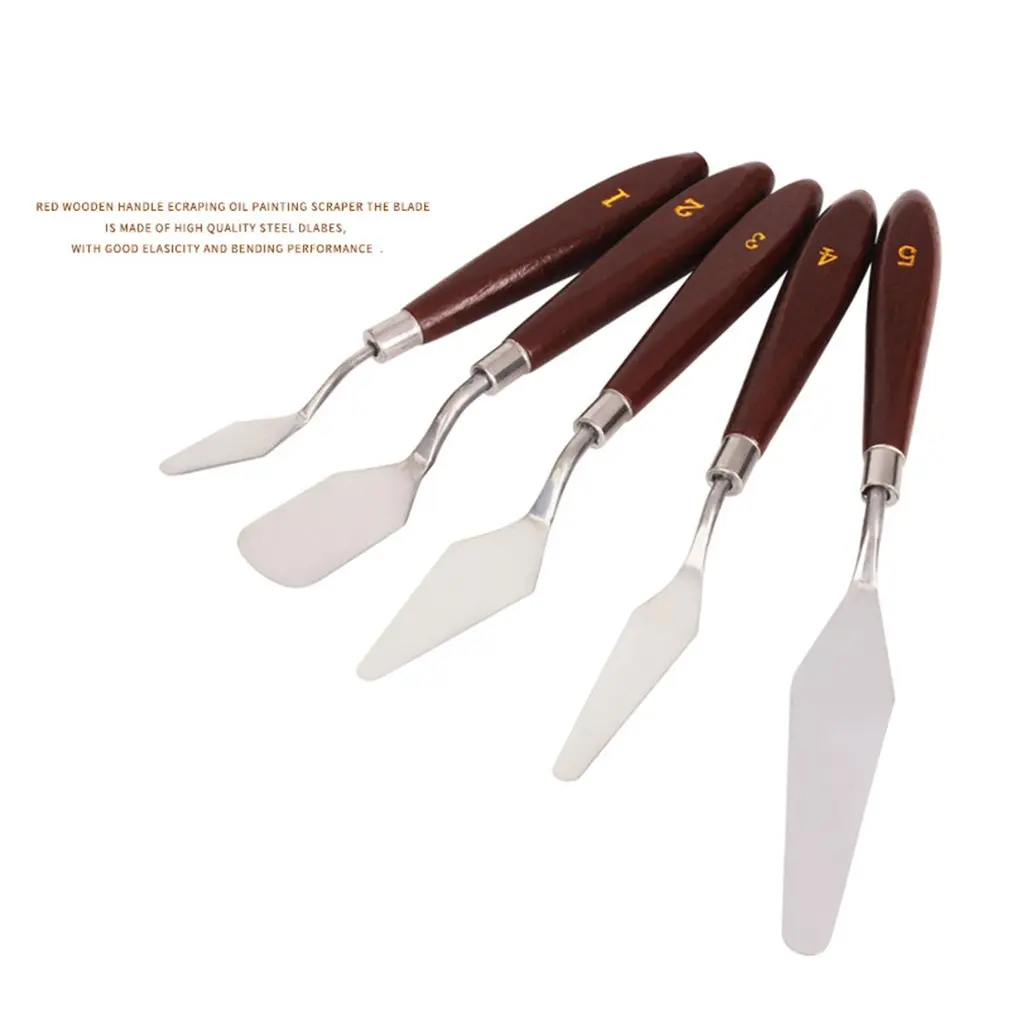 

5Pcs Stainless Steel Oil Paint Scraper Wooden Handle Palette Scrapers Shovel Painting Knife Art Painting Tools Art Supplies