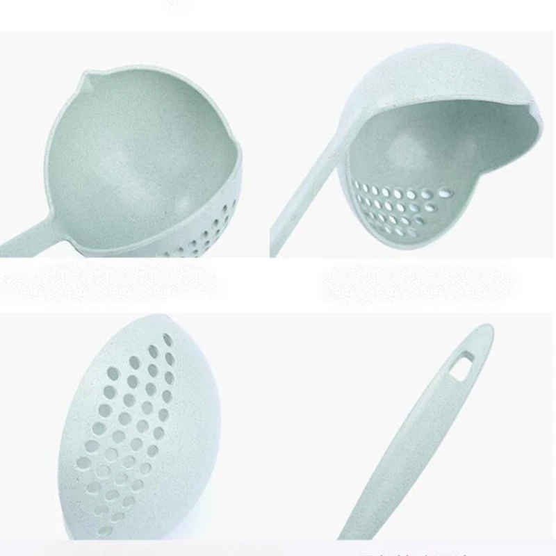 

New Soup Spoon Long Handle Kitchen Strainer Solid Color Cooking Colander Kitchen Scoop Plastic Tableware Colander Hot