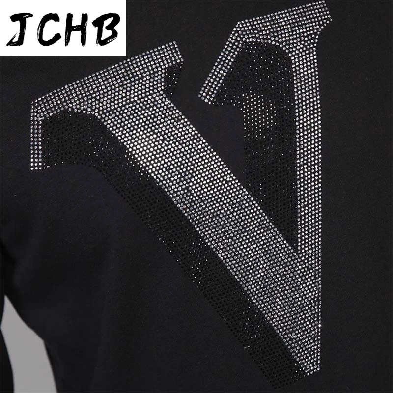 

3D New Letter Rhinestones T Shirts Men Brand Long Sleeve Tees Fashion Man's Streetwear O Neck Slim Cotton T-shirt Plus Size 5XL