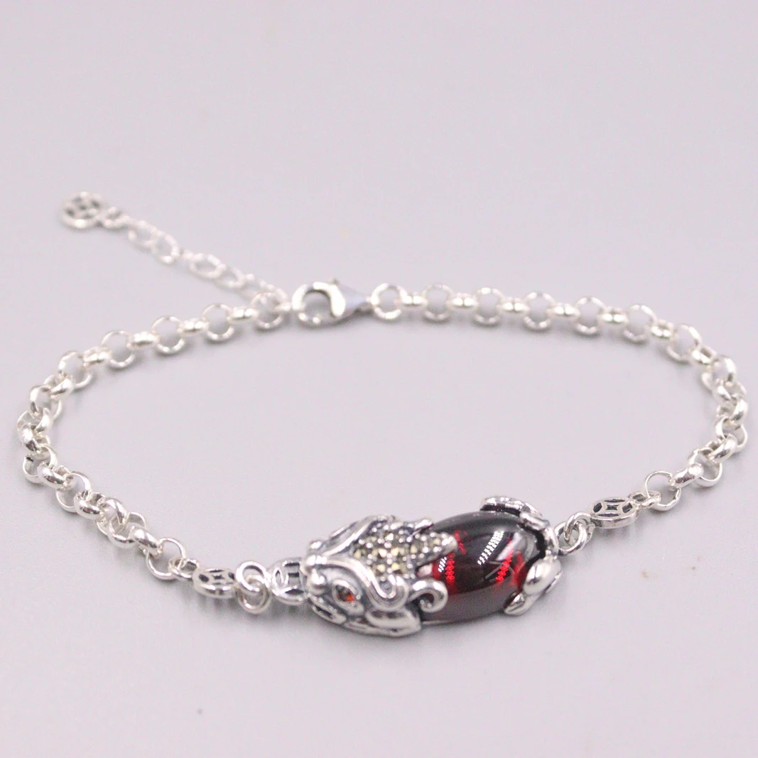 

S925 Sterling Silver Bracelet Women's Red Garnet Pixiu Attract Money Female Fit Hand Wrist circumference15-17cm
