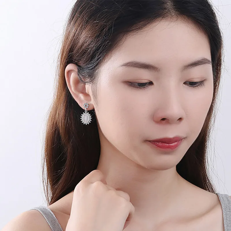 Bague Ringen, корейский темпераментный стиль, серьги с кимофановым камнем, серебро 925, ювелирные изделия, летние цветы, юбилей, вечерние