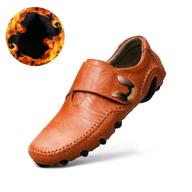 warm men shoes Повседневная мужская обувь из натуральной кожи; роскошные высококачественные дышащие Теплые мокасины; мужские лоферы; мягкая обувь для вождения на плоской подошве; большие размеры - Цвет: warm men shoes