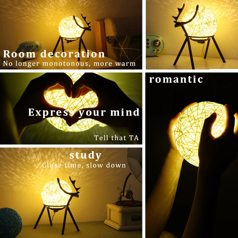 

Usb Cute Night Light Remote Control Fawn Bedside Lamp Atmosphere Small Light Bedroom Decoration Moon Star Deer Festival Gift