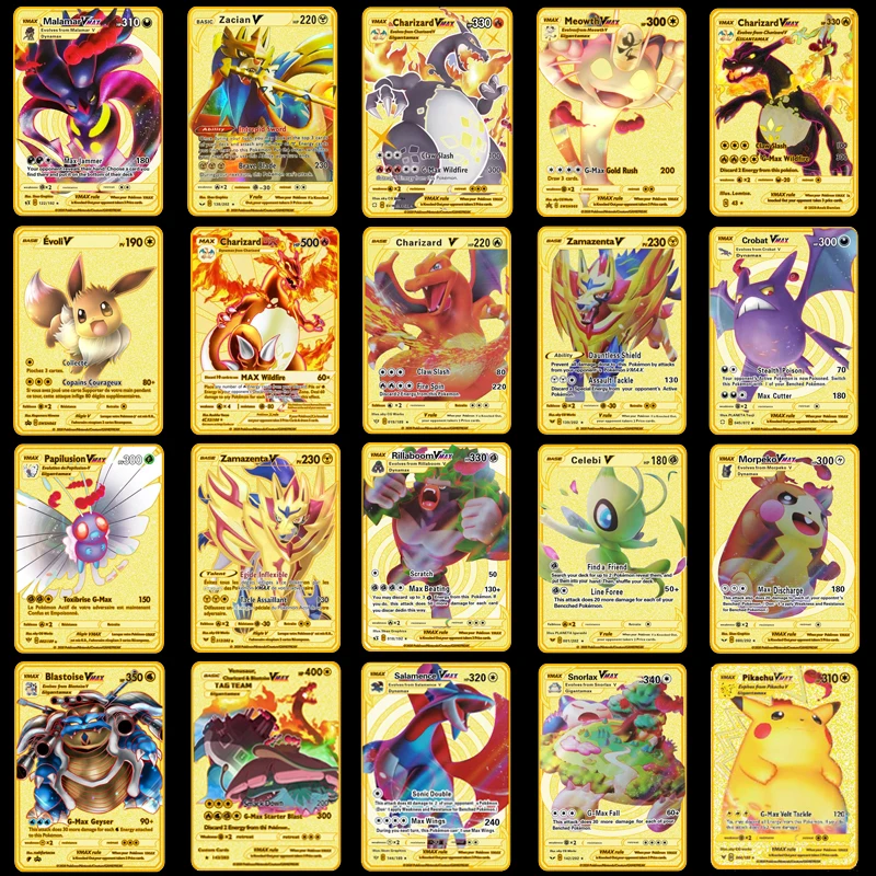 

2021 NEW Pokemon Cards Metal V Card PIKACHU Charizard Golden Vmax Card Collection Gift Kids Game Collection Cards