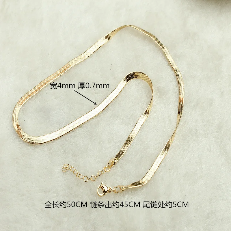 Позолоченная цепочка 14 к регулируемое ожерелье с плоским змеиным скелетом