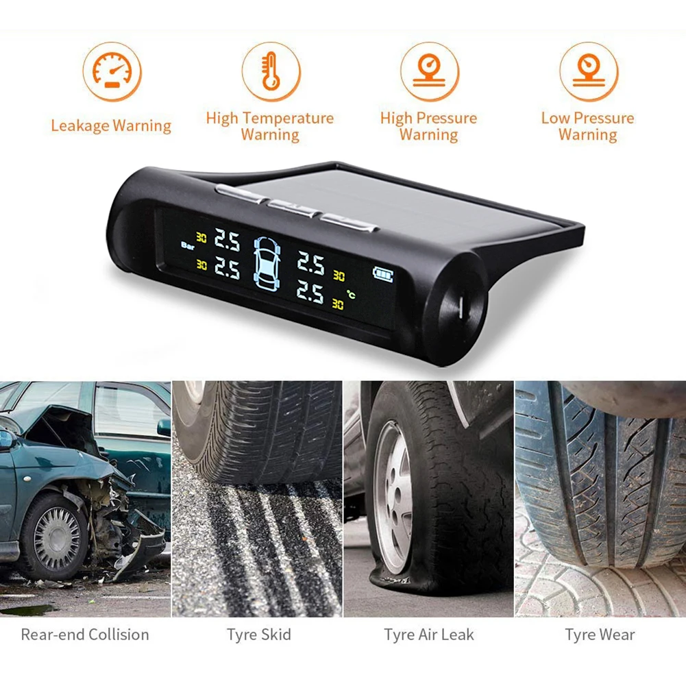 

Solar Car TPMS LCD Auto Tire Tyre Pressure Monitoring System wIth 4 Sensors Outdoor Sports Fiitness Accessaries Parts