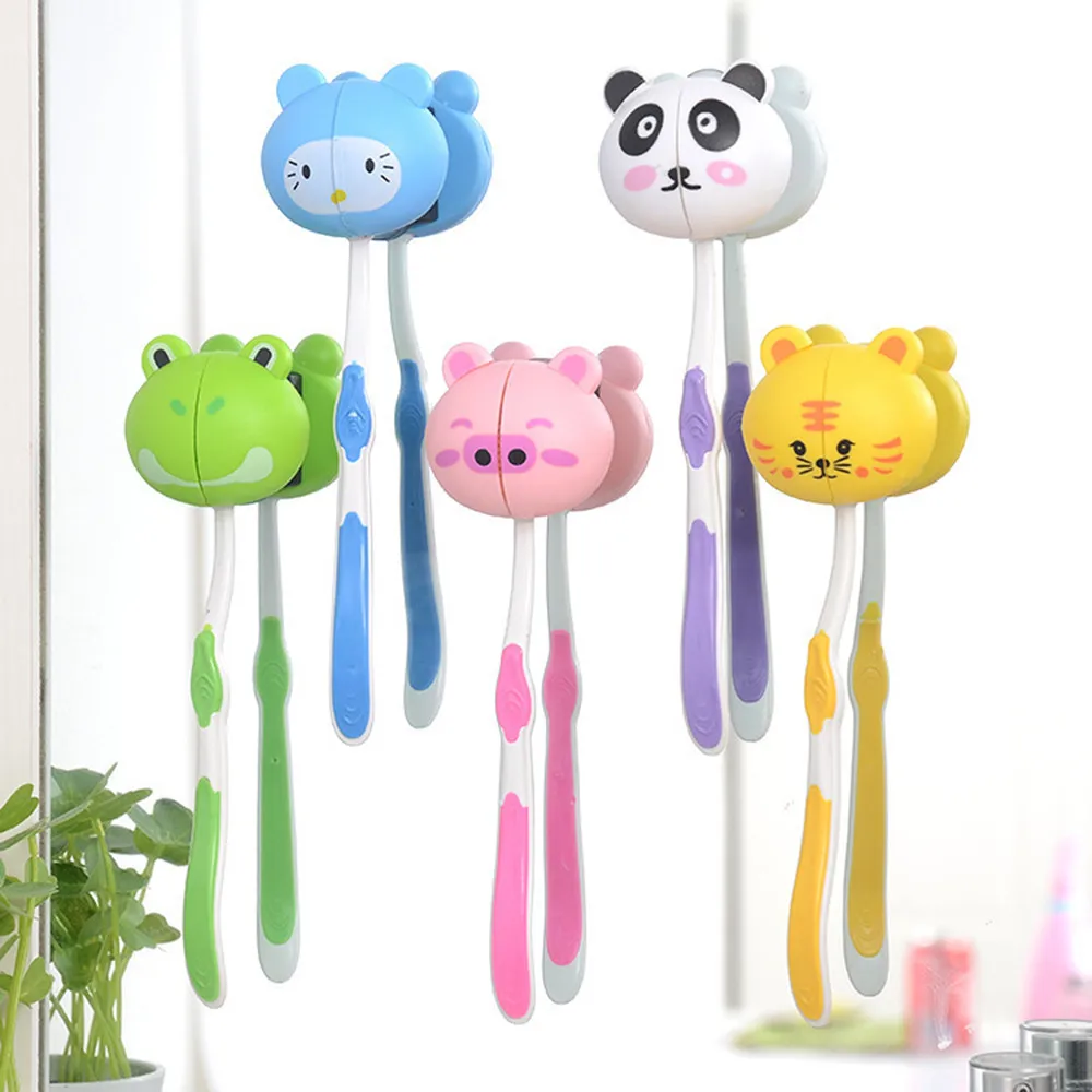 

Plastic Toothbrush Holder Lovely Cartoon Animal Head Toothbrush Racks Stand Cup Mount Suction Storage Shelves Baby Kids Hooks