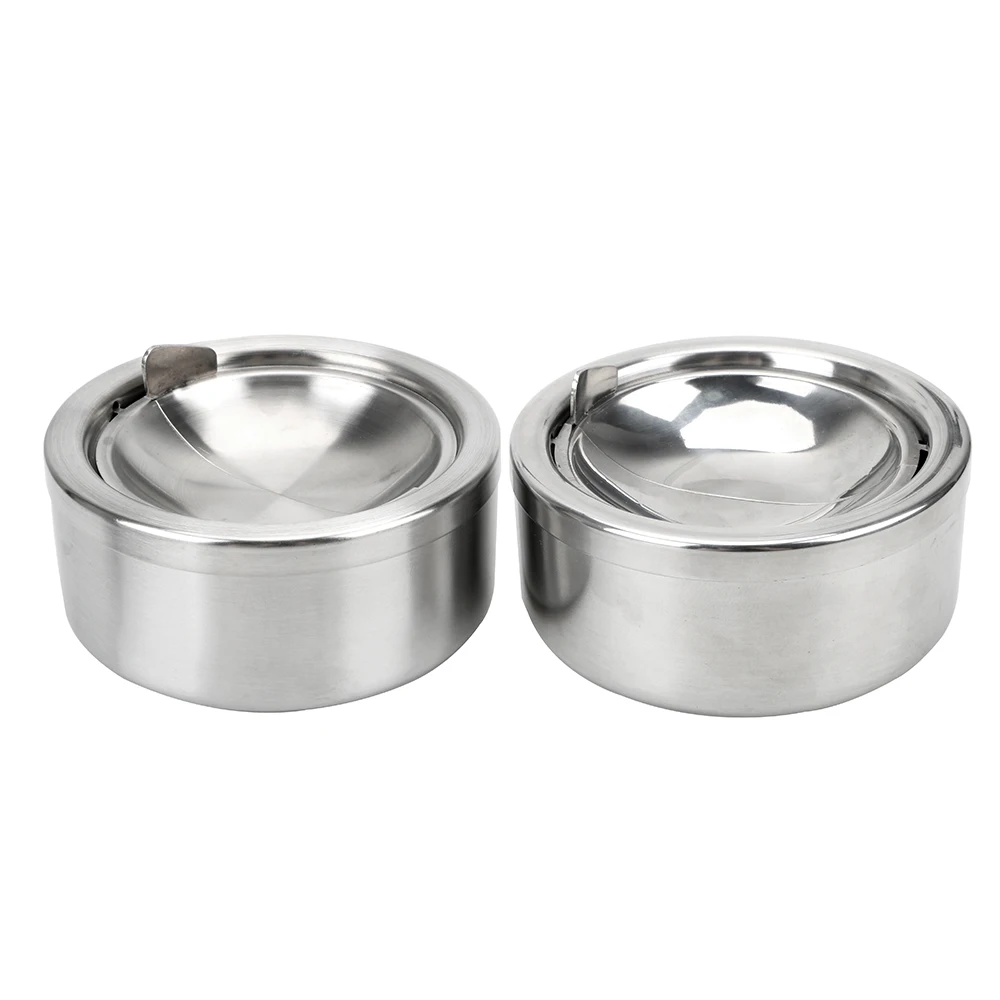 

Windproof Lid Round Cigarette Ashtray With Ash Steel Stainless Storage Case