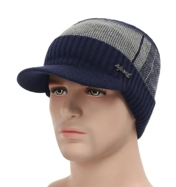Navy Blue Hat Мужская зимняя шапка и шарф, набор для женщин, мужские кольца, шарфы, шапка с полями, вязанный козырек, шапочки, Балаклава для взрослых, теплый комплект из 2 предметов - Цвет: Navy Blue Hat