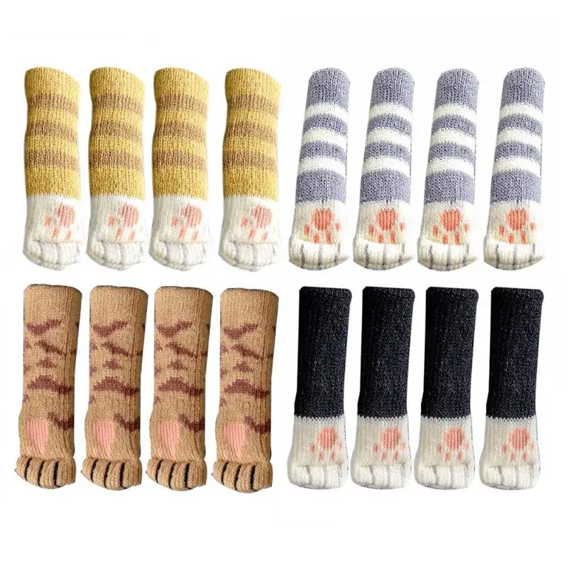 Новые Нескользящие гетры для стула вязаные с рисунком кота нескользящие носки