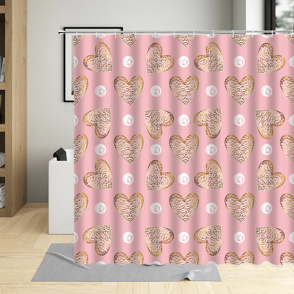 

Подарочная Розовая Занавеска для ванной комнаты, милая занавеска для душа в печать в форме сердца, из полиэстера, с 12 крючками