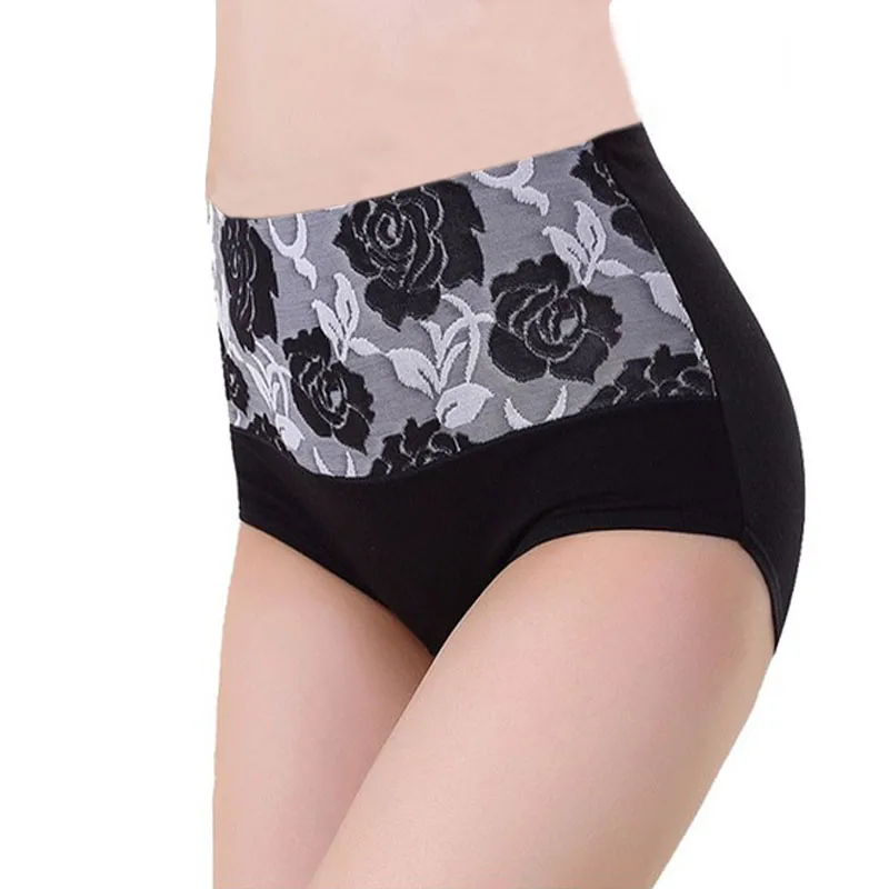 

New Women's Panties Underwear High Rise Plus Size Print Flower Cotton Briefs Calcinhas Sexy Lingerie Underpants For Women Girls