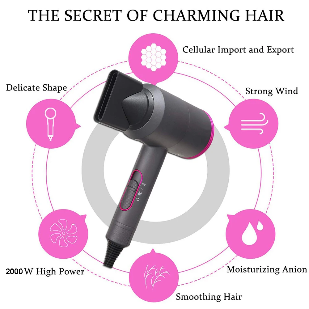

2000W Professional Hair Dryer Negative Ionic Blow Dryer Hot Cold Wind Air Brush Hairdryer Strong Power Dryer Salon Style Tool