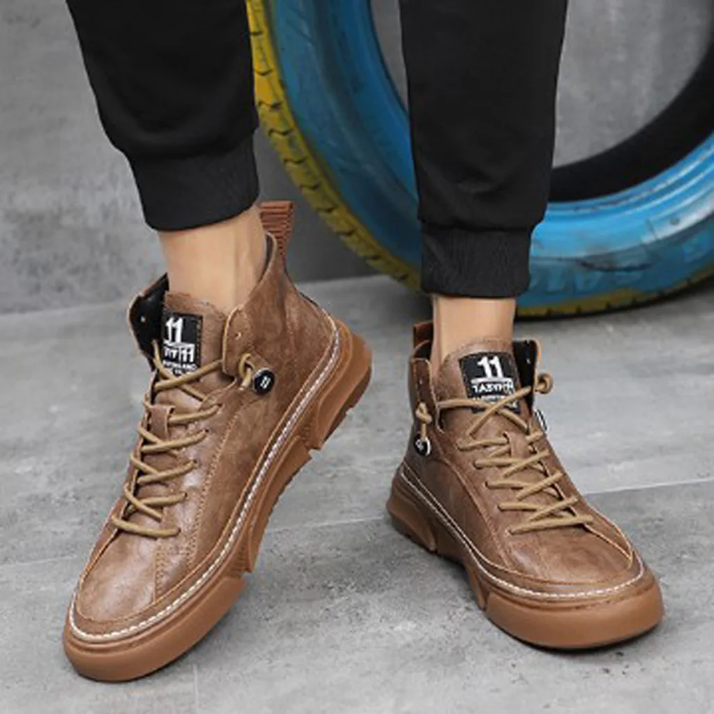 Ботинки мужские кожаные до щиколотки высокие ботинки с боковой молнией уличные