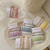 2pcs girls sweet floral print chiffon fabric bobby pins pleat rectangle hairpins simple hair clips side clip fashion barrettes