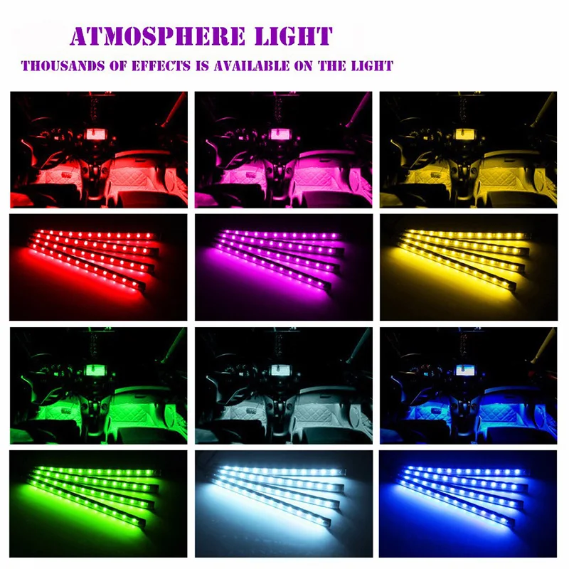 4 шт. автомобиль RGB Светодиодные ленты стопы светильник Интерьер многоцветный
