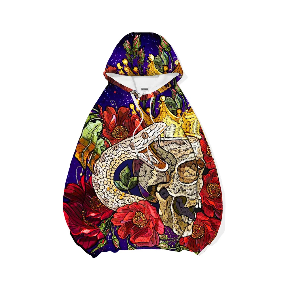 

Skull plus size 3D full print autumn men's high-quality hoodie unisex casual street trend Skeleton angel and demon rose flower