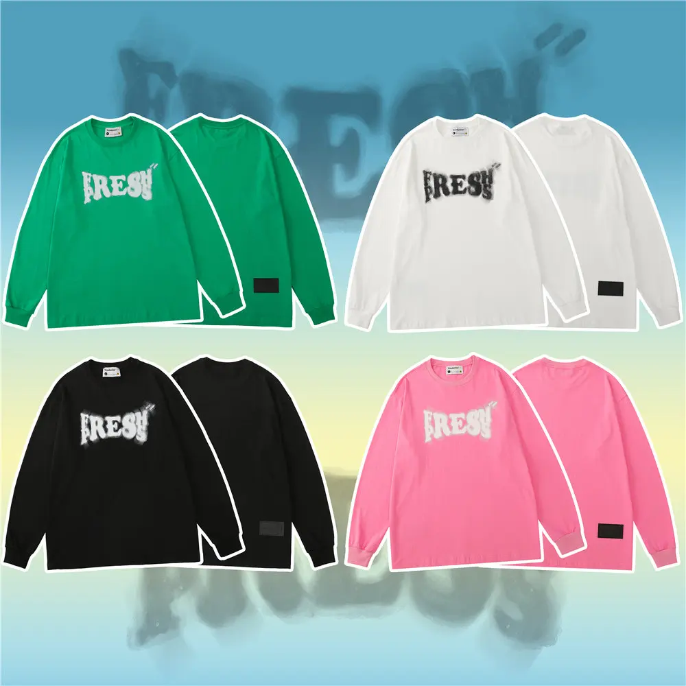 

Мужская и женская футболка с длинным рукавом, свободная футболка в стиле Харадзюку с надписью, осень 2021