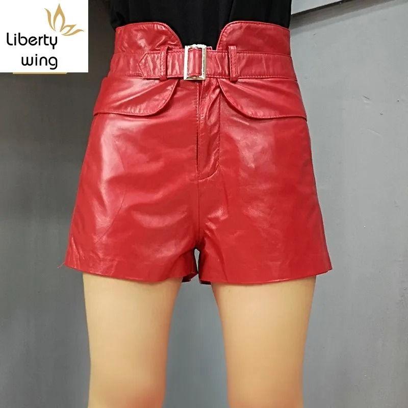 Fashion High Waist For Women Genuine Sexy 2020 Autumn Winter Casual Slim Fit Korean Female Mini Leather Shorts