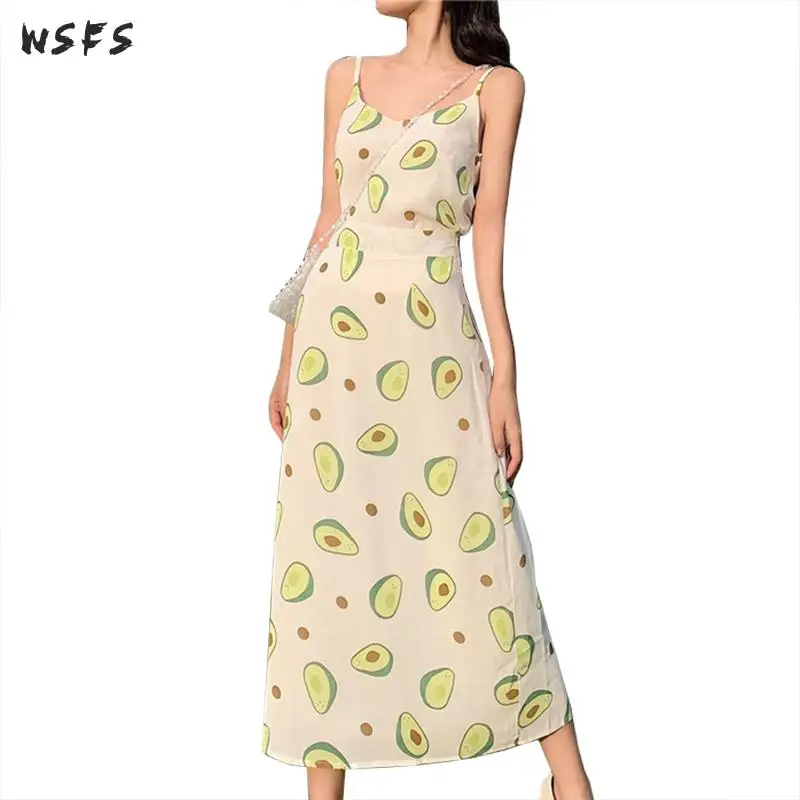 Женское платье без бретелек летние платья средней длины с принтом авокадо юбка
