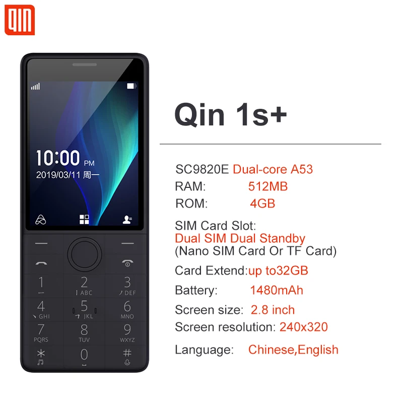 qin 1s volte 4g network wifi 4g512mb 2 8 inch 1480mah bluetooth 4 2 infrared remote control gps dual sim card phone qin 1 plus free global shipping