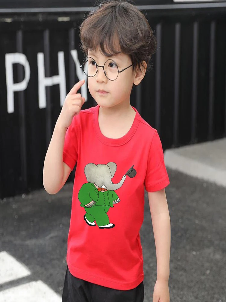 2021 летняя футболка детская с короткими рукавами принтом слон детские топы