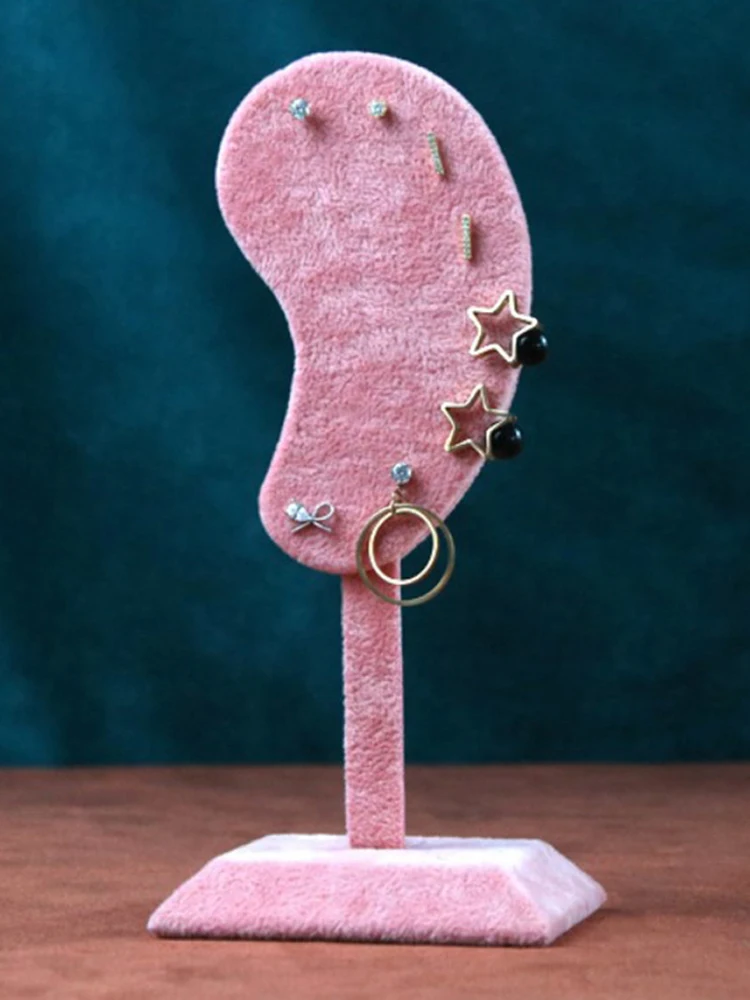 

Fashion Ear Shape Earring Display Stand Jewelry Hanging Storage Ear Clip Stud Rack Necklace Bracelet Organizer Microfiber Holder