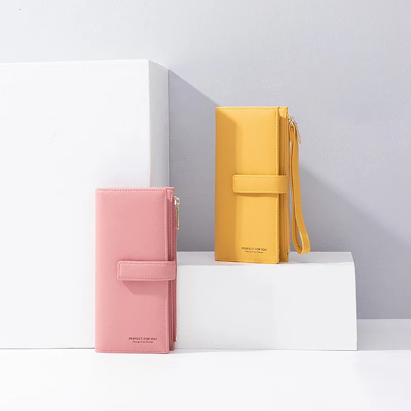 2019 Модный женский кошелек длинный кожаный с застежкой ремешком для телефона