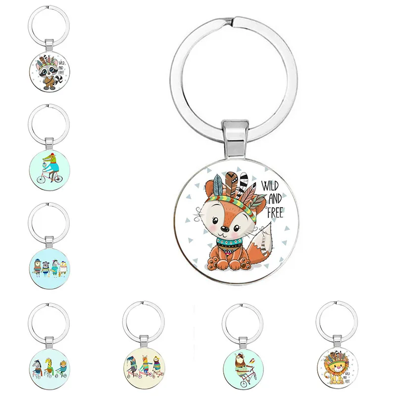 

New 25mm Handmade Cartoon Zebra Giraffe Tiger Bicycle Keychain, Lion Bear Owl Fox Feathers, Boys And Girls Children’S Holiday Fa