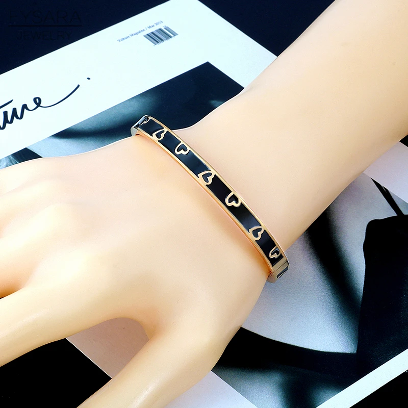 FYSARA Vintage Black Enamel Bangles &amp Bracelets For Women Gold Heart With Resin Stainless Steel Jewelry Bijoux | Украшения и
