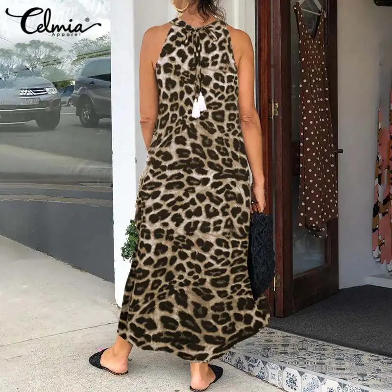 Женское длинное платье без рукавов Celmia пляжный сарафан в богемном стиле с