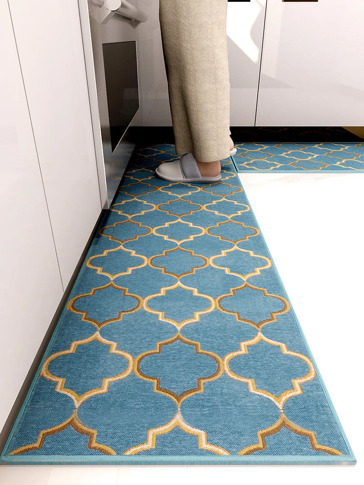 Противоскользящий кухонный напольный коврик синий сетчатый для ванной