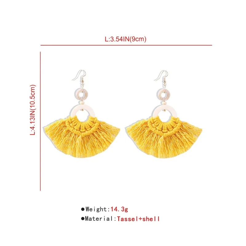 Ракушка серьги плетением макраме ручной работы богемная бахрома висячие яркий