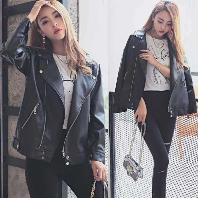 

Small leather clothes women's Korean loose casual fried Street coat large spring and autumn fashion PU leather jacket locomotive